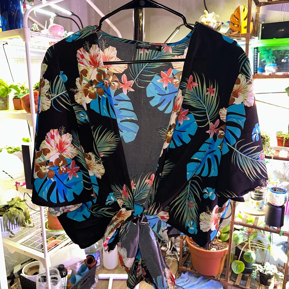 Floral Black Wrap Top